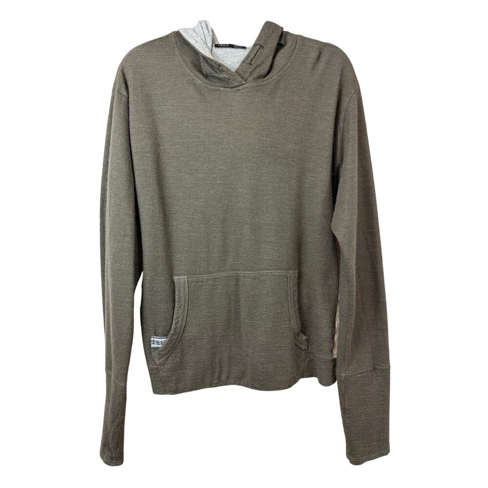 Paka Green Cream Alpaca Wool Blend Pocket Hoodie Jacket Size XL Peru